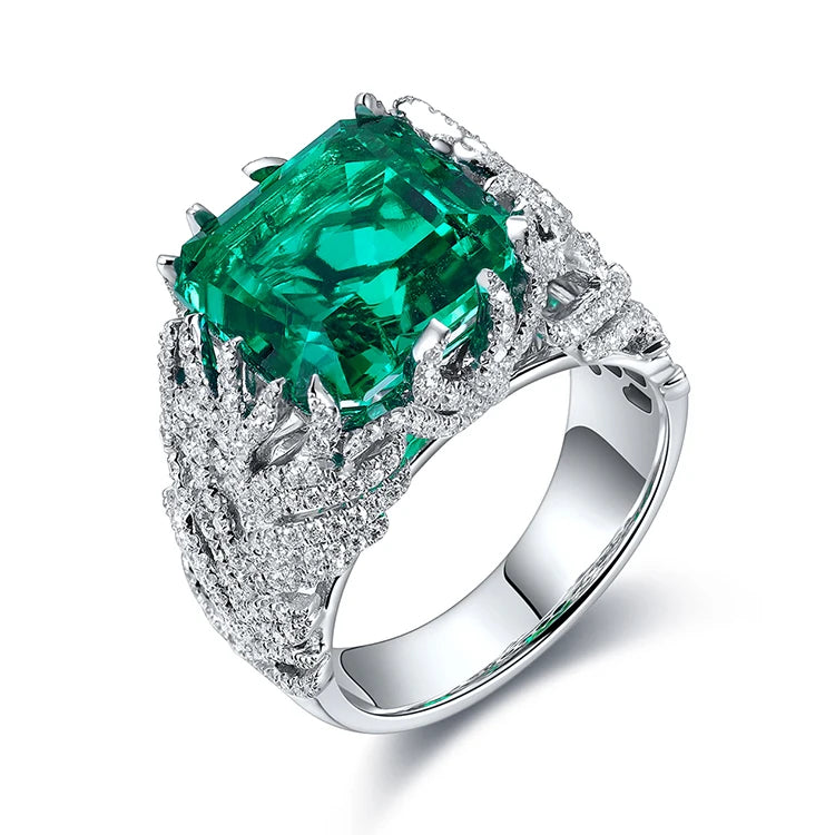 Gemfiori High-class Emerald Women Ring With Optional 9K/10K/14Kgold Women Jewelry Gift Lab Grown Emerald Gold Ring Customizable Style