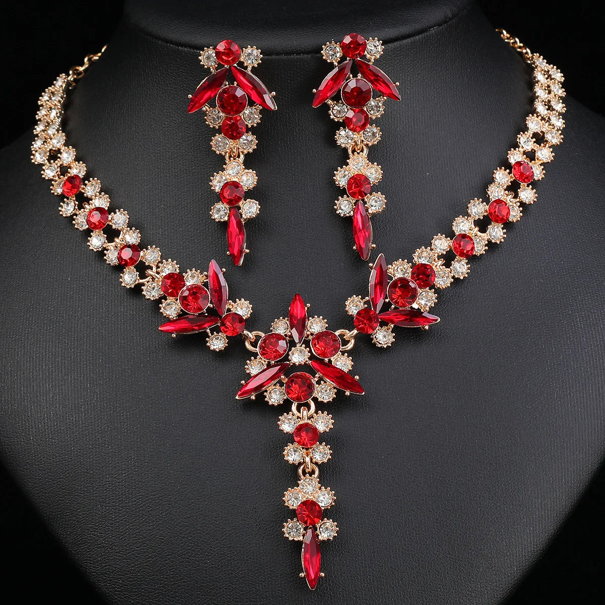 Crystal Rhinestone Geometric Bridal Necklace & Earrings Set | Wedding Banquet Fashion Jewellery | 6 Colours
