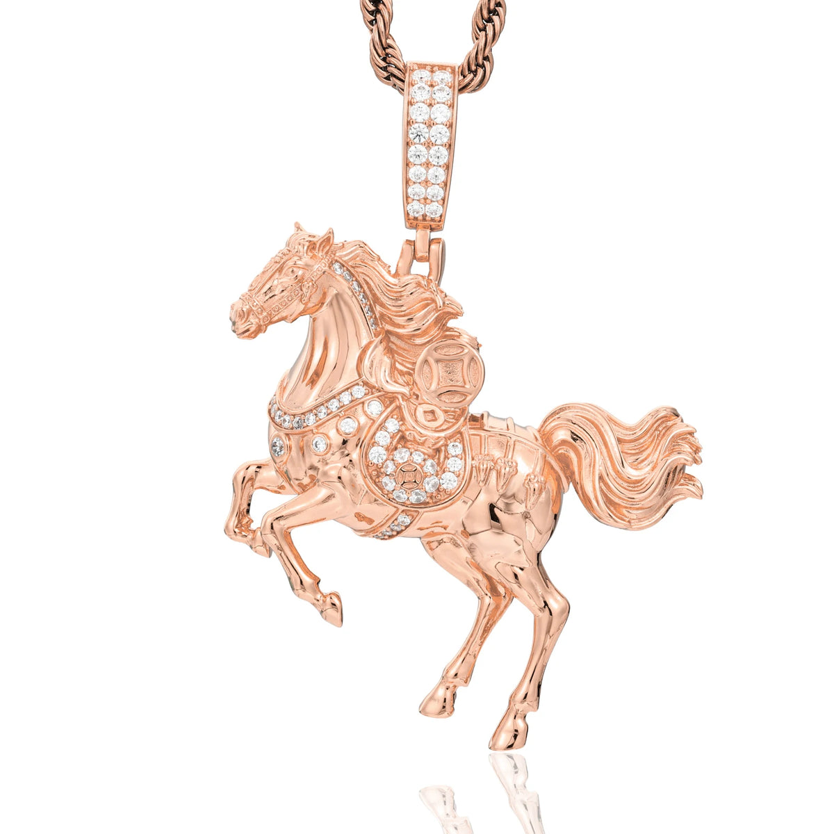 REBEL Luxury Galloping Horse Pendant 18K Gold Plated Brass AAAAA CZ Diamond Animal Charm Necklace High Quality Jewelry Factory