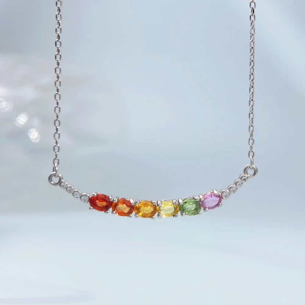 Gioiellieri Natural Multi Color Sapphire Necklace S925 Sterling Silver for Women Fine Jewelry September Birthstone Anniversary Gift Newest
