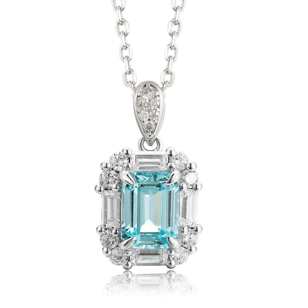 Gemfiori Anster 925 Sterling Silver High-quality Cultivated Paraiba Necklace - Suitable for Parties or As a Gift
