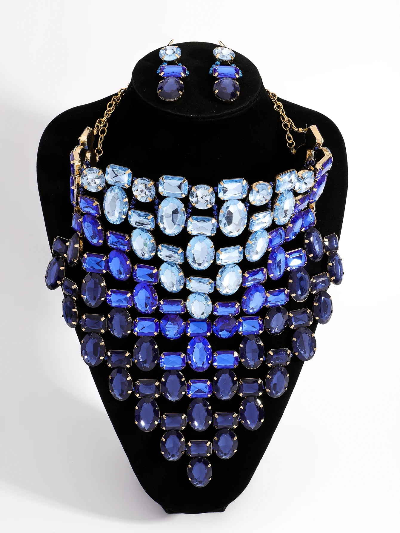 Exaggerated Luxury Jewelry Set for Women Layered Choker Necklace & Dangle Earrings Party Bridal Formal Statement Accessories