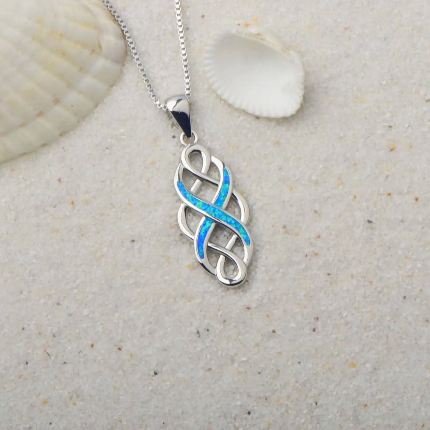 Opal Simple Necklace for Women Fashionable Style Blue Three Treasures Pendant Opal Necklace