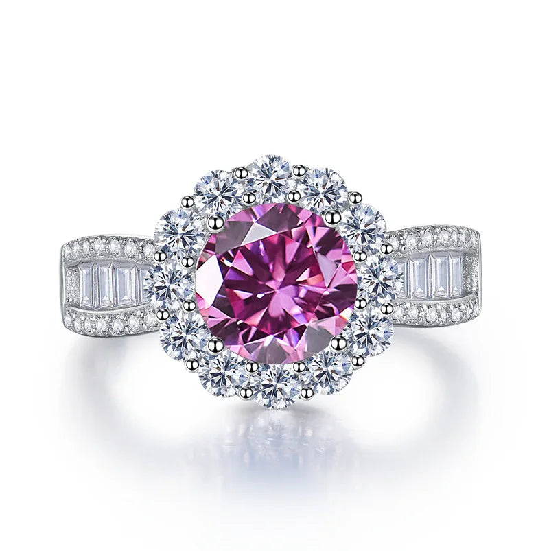 Luxury 2 Karat Moissanite Ring Fine Jewelry S925 Sterling Silver pink Blue Green Moissanite Engagement Diamond Ring for Women