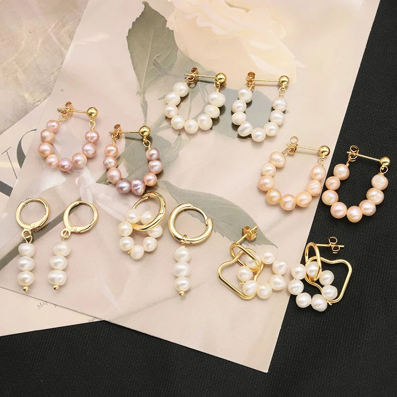Natural Freshwater White Pearls  Wholesale Fashion Jewelry Earrings Luxury 18k Gold Plating Hoop Earrings