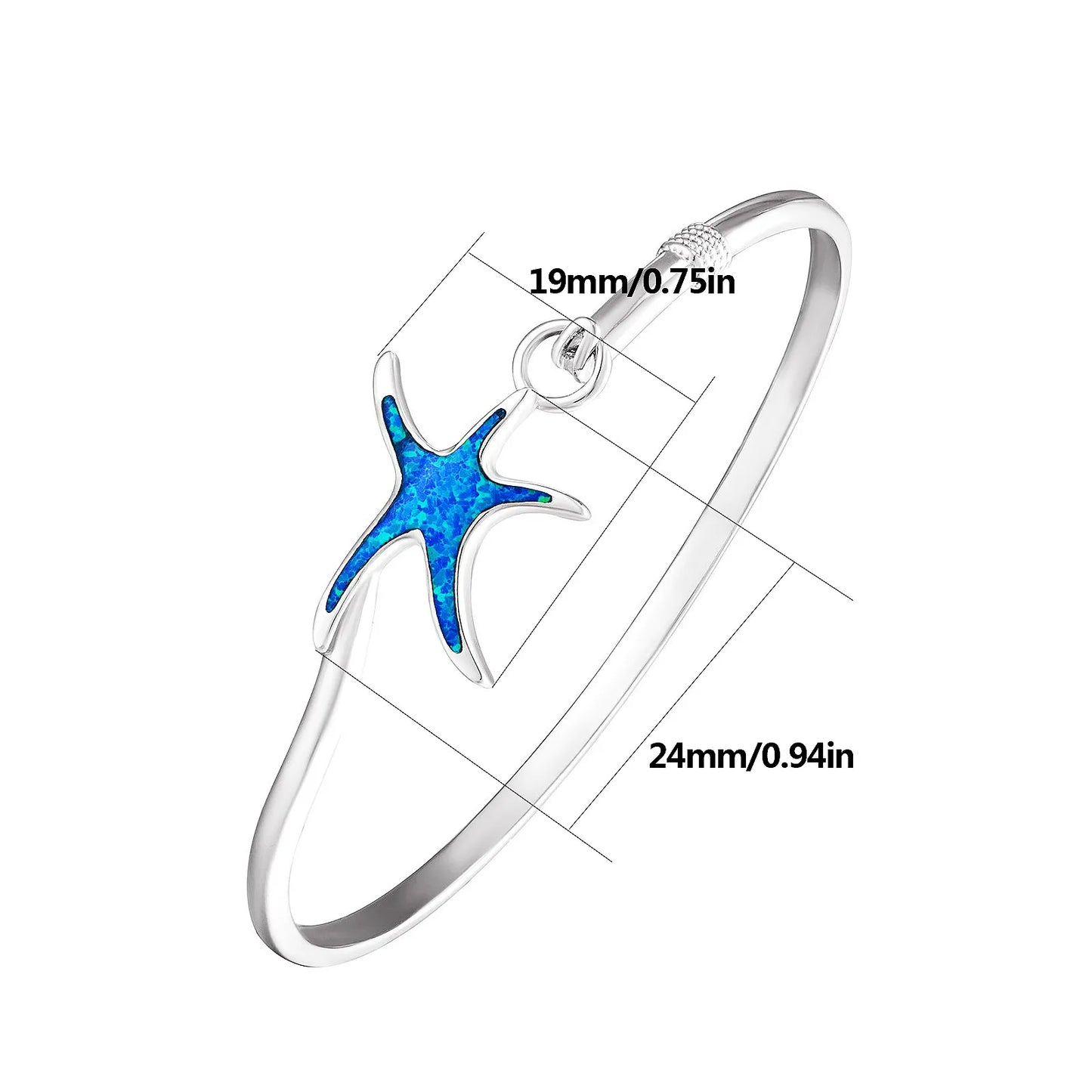 Shimmering Starfish Opal Bangle Aobao Greek Key Geometric Design Silver Tone Jewelry