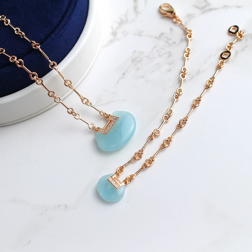 China Ruyi Lock Necklace Bracelet Women's Fashion Jewelry Retro Light Luxury Brass Material Red Agate Manufacturer Direct Sales