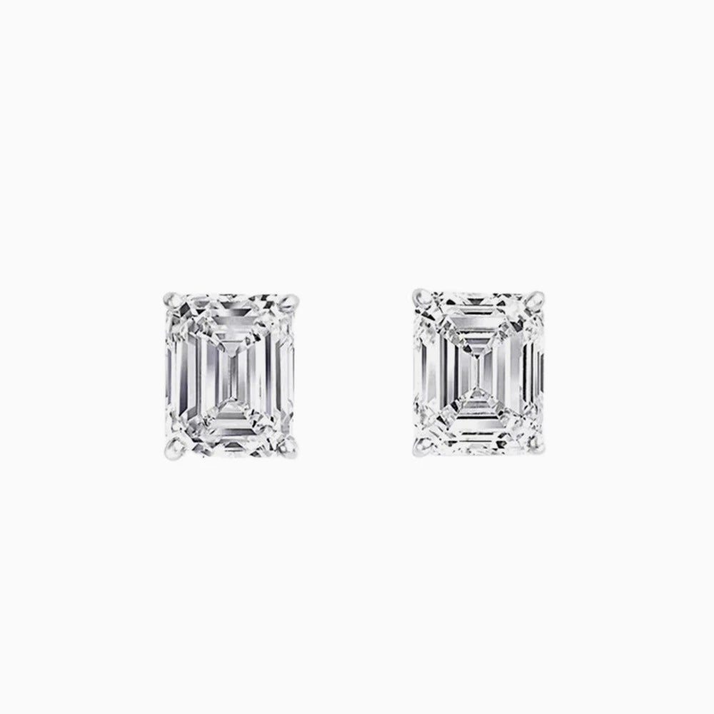 SILVERELLI Rectangular Diamond Stud Earrings | 925 Sterling Silver | 18K Gold Plated