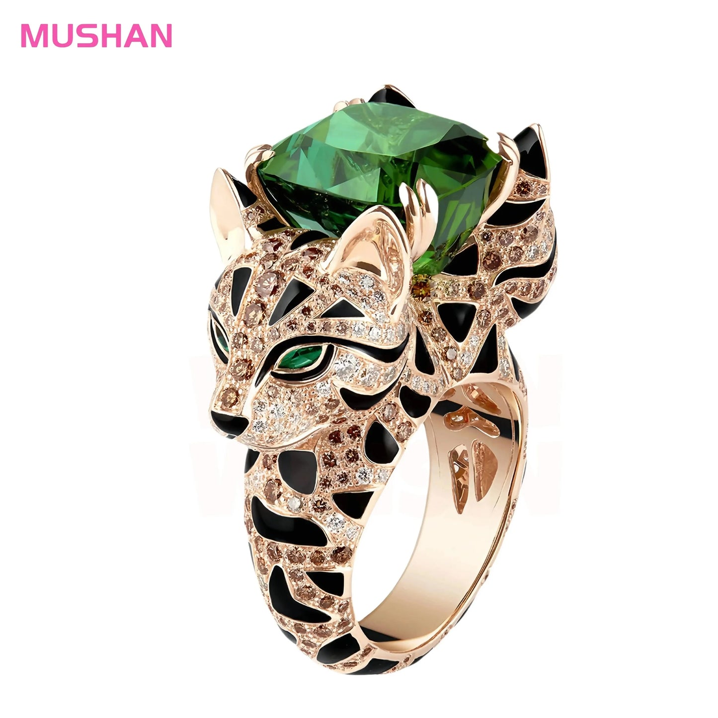 MUSHAN Jewelry Factory 925 Sterling Silver Rings for Women 18K Gold Plated Luxury High Carbon Diamond Emerald Leopard Cat Ring