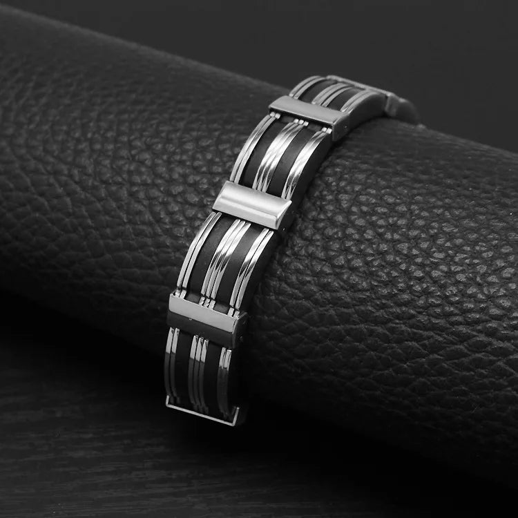 Korean Style Silicone Wristbands 316l Premium Stainless Steel Jewelry. Bangles Chain Hand Bracelet for Men ALN26031490
