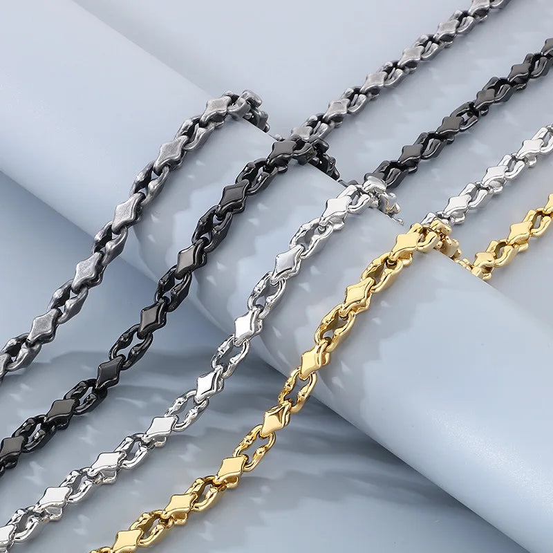 REBEL Punk Stainless Steel Melon Seed Chain Necklace Bracelet Accessories for Men Women Fashion Jewelry Sweater Necklace