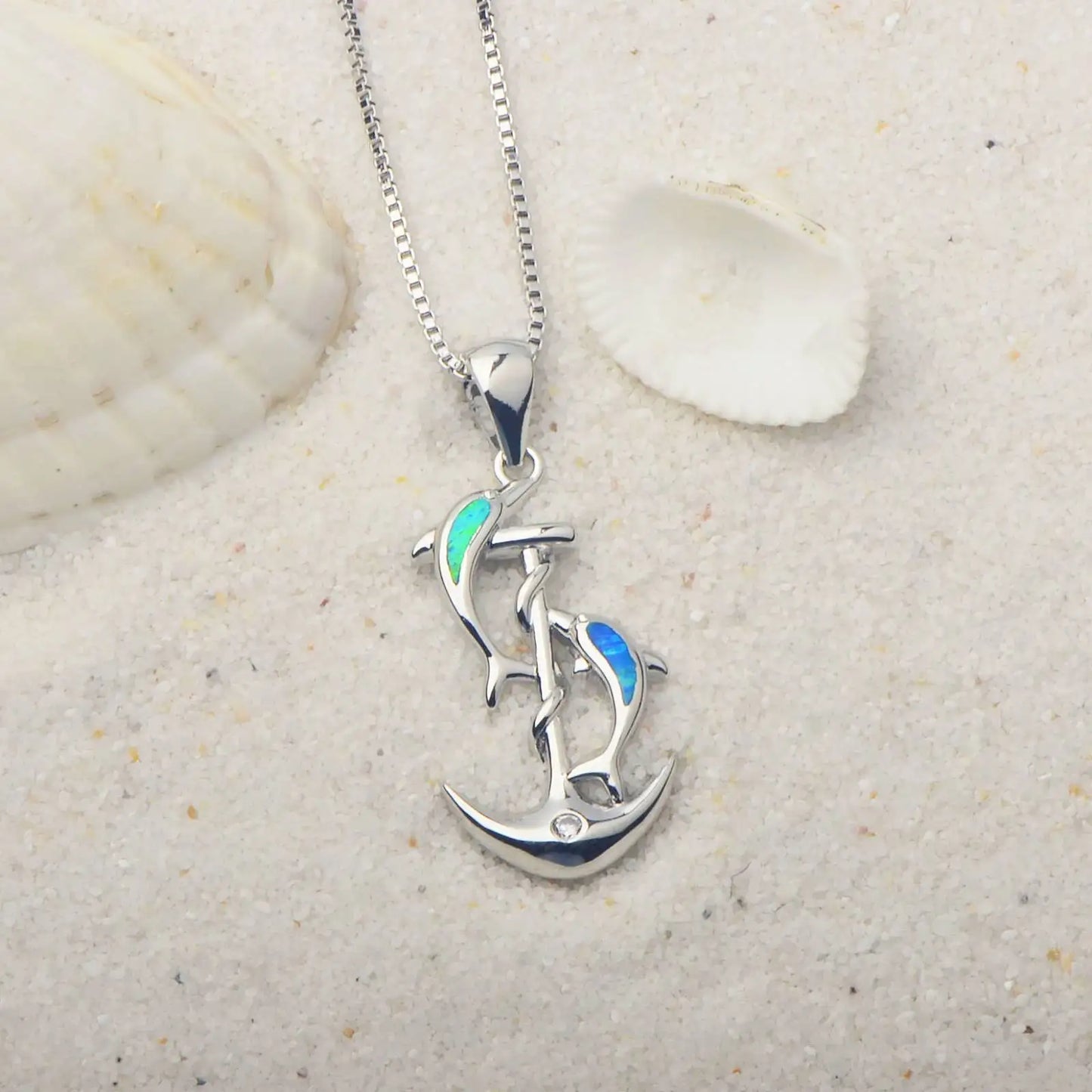 TikTok INS Wind Hawaii Beach Explosion Copper Alloy Opal Dolphin Pendant Silver Plated Box Chain Vintage Women's Party Wholesale
