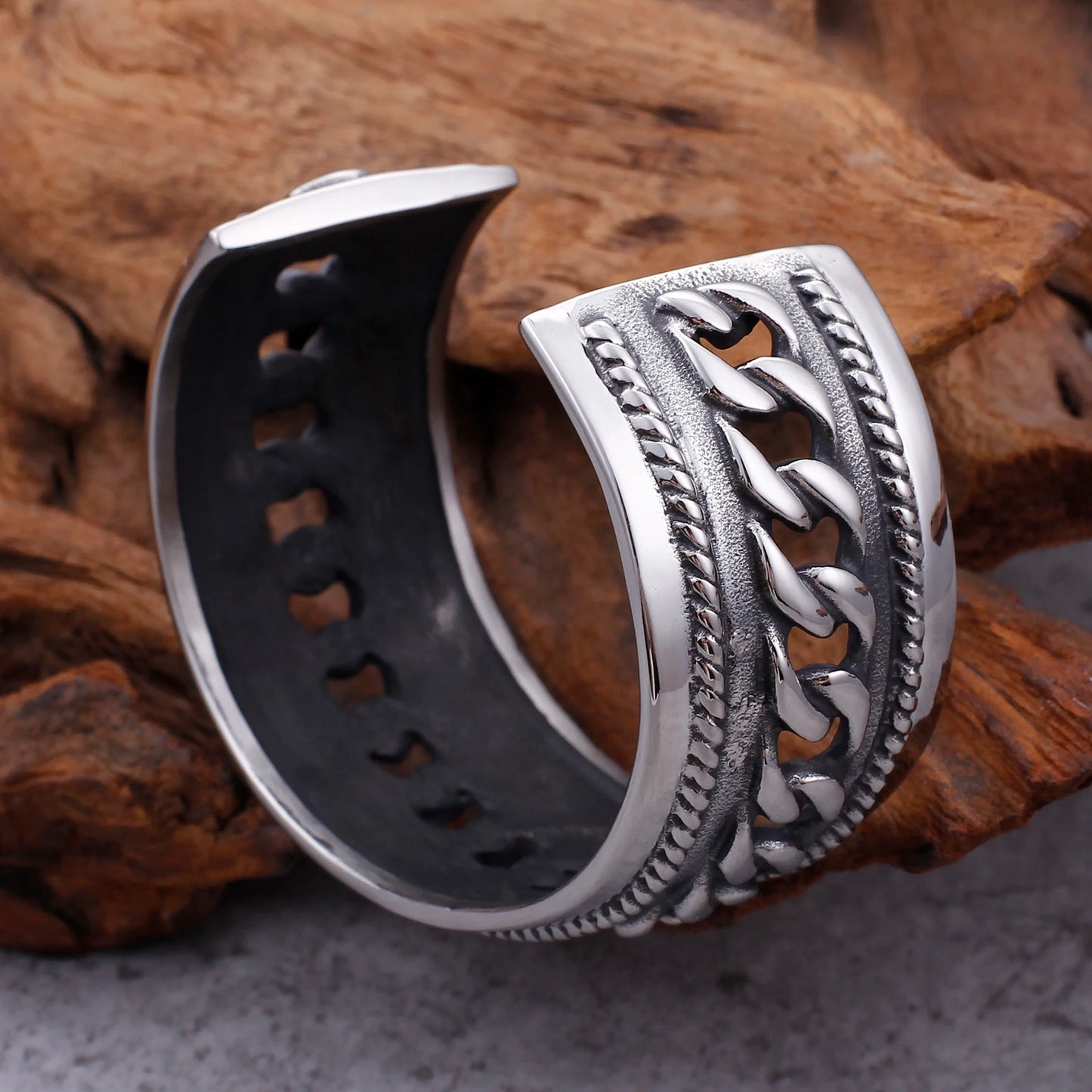 KALAEN Stainless Steel Plating Silver Link Chain Bangles for Men