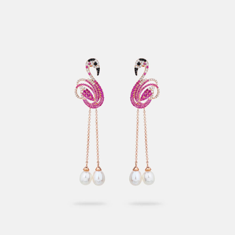 SILVERELLI Natural Pearl & Diamond Tassel Stud Earrings | S925 Sterling Silver | Gold Plated | Colourful