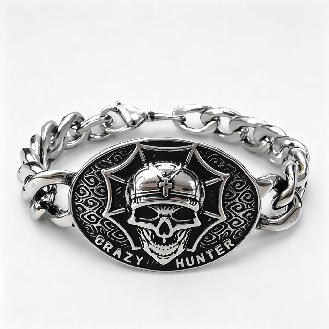 Vintage Men's Stainless Steel Bracelet Gothic Skull Celtic Knot Cross Cuban Chain Woven Braid Street Style Jewelry Gift