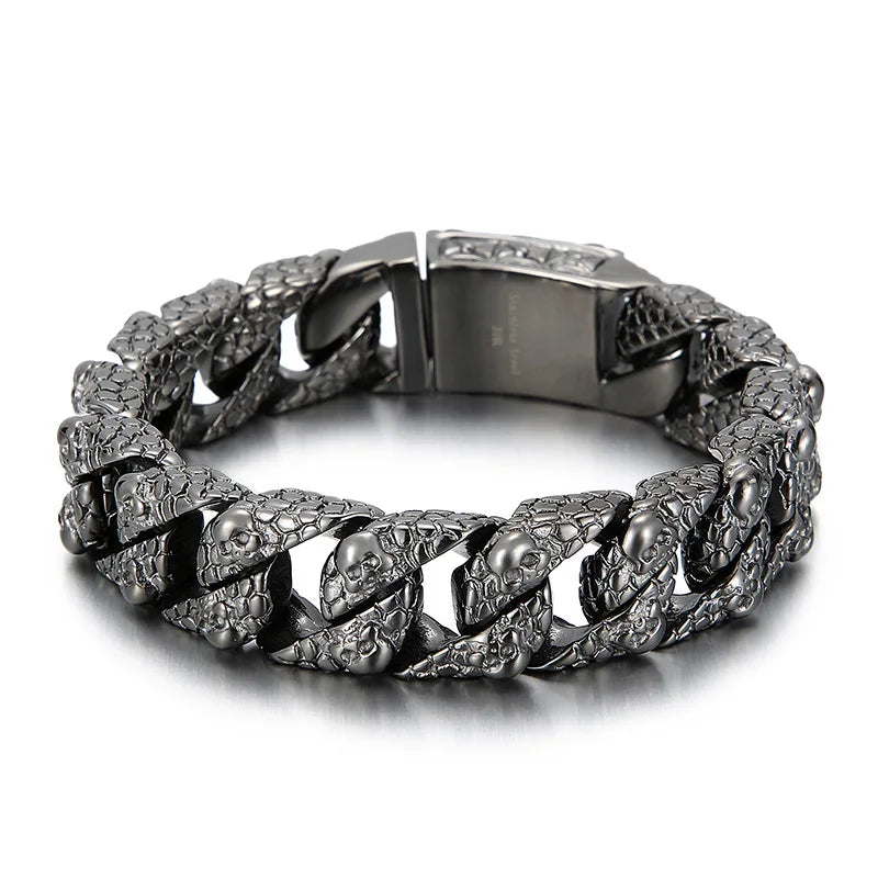 REBEL Hiphop Fashion Vacuum Plating Black Patten Skull Casting Bracelet Men Stainless Steel Jewelry Bracelets Bangles