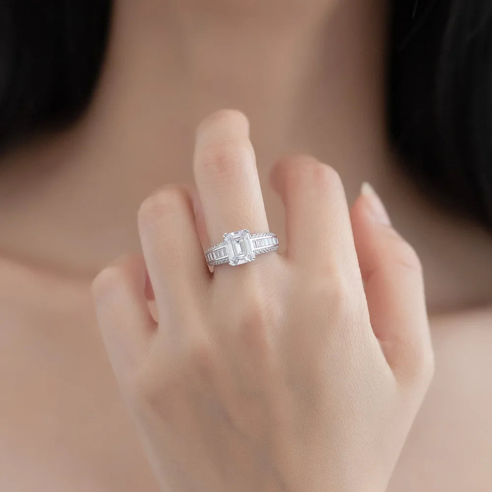MuShan Jewelry Factory New Personalized Rectangular Simulation Diamond S925 Pure Silver Zircon Ring for Women
