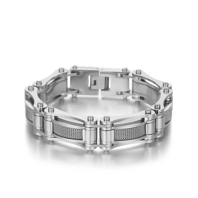 KALEN Vintage Men Gold/Silver/Black Stainless Steel Mesh Surface Biker Links Bracelet
