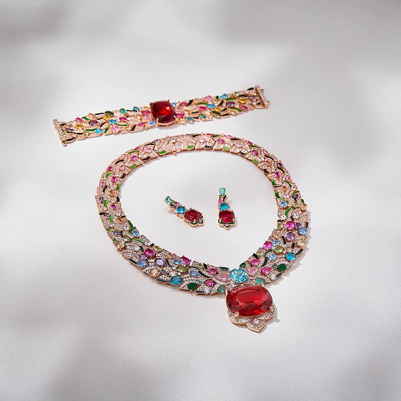 Customizable Heavy-craft Wedding Colorful Earrings Necklaces Rings Bracelets Sets of High-quality Handmade Enamel Brass Jewelry
