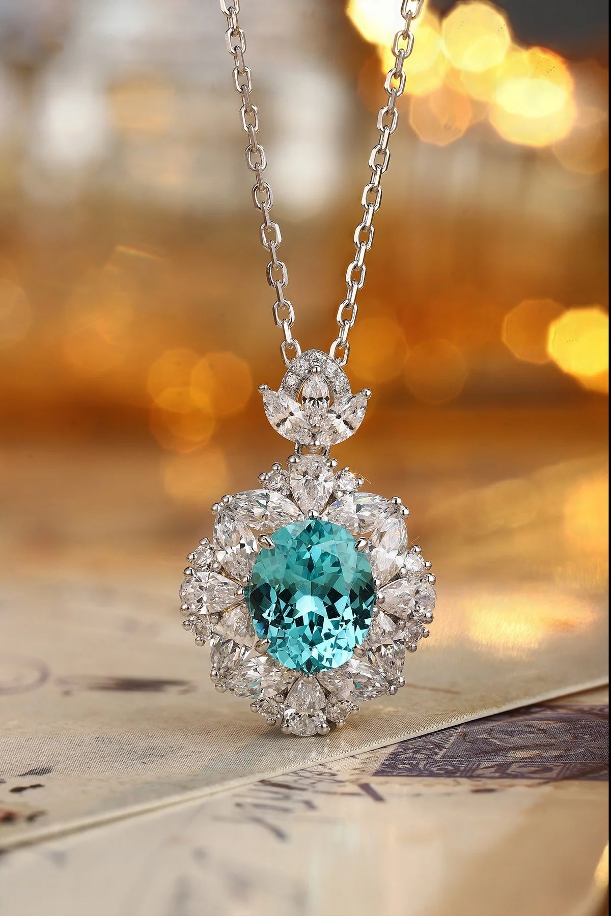 Gemfiori Anster 925 Sterling Silver High-quality Cultivated Paraiba Necklace - Suitable for Parties or As a Gift