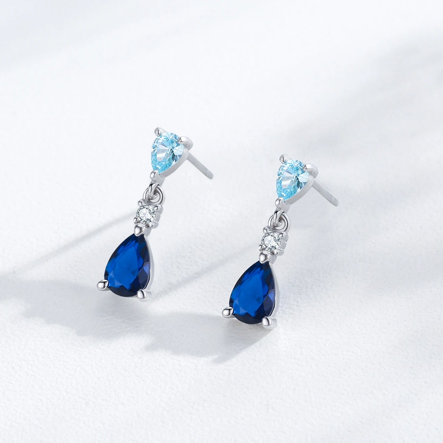 Ailmay 925 Sterling Silver Blue Series Droplet Shaped Zircon Pendant Necklace Earrings Set for Women Wedding Engagement Jewelry
