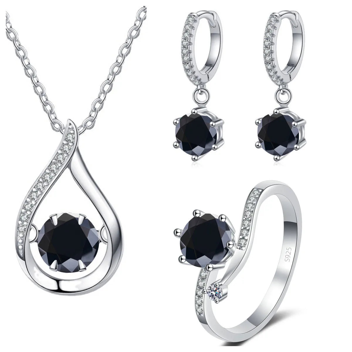 ArtistA SPECIAL001Simple and Elegant Round Cut 1CT VVS GRA Multi Colored Moissanite Jewelry Set 925 Silver Water Drop Necklace Earrings Ring Set