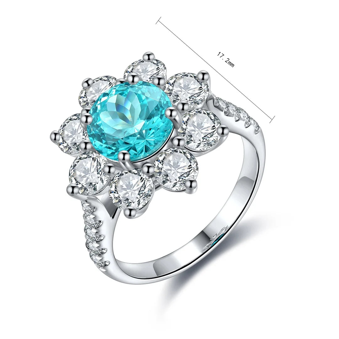 Gemfiori Vintage Lab Grown Paraiba S925 Sterling Silver Engagement Rings for Women Custom Design Wedding & Party Gift