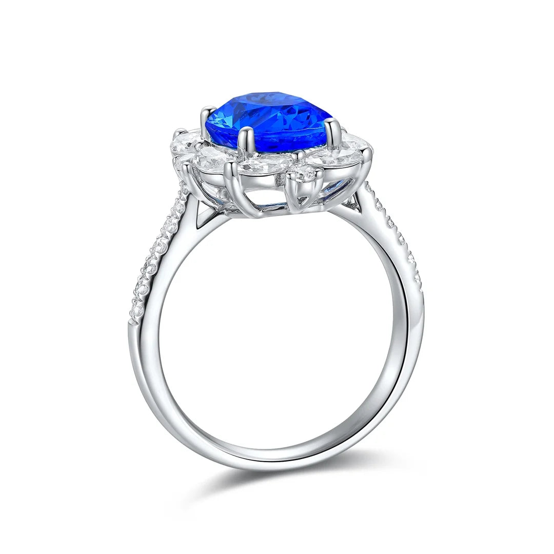 Gemfiori Jewelry Trendy High Quality S925 Silver Cultivated Cobalt Spinel Sp Ring Unisex Engagement Ring for Wedding Party or Gift