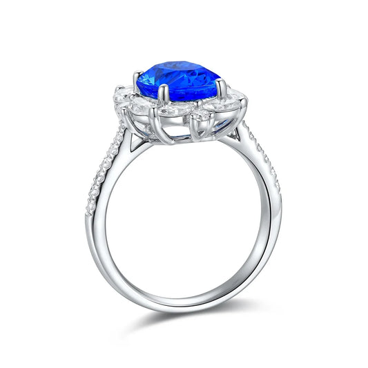 Gemfiori Jewelry Trendy High Quality S925 Silver Cultivated Cobalt Spinel Sp Ring Unisex Engagement Ring for Wedding Party or Gift
