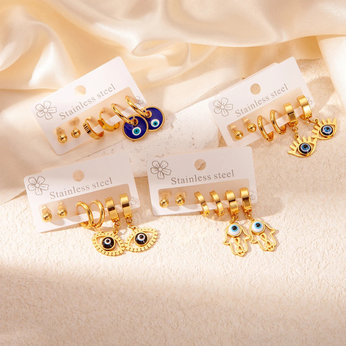 S&S 18K Gold Plated Eye & Heart Hoop Earring Set – Collection