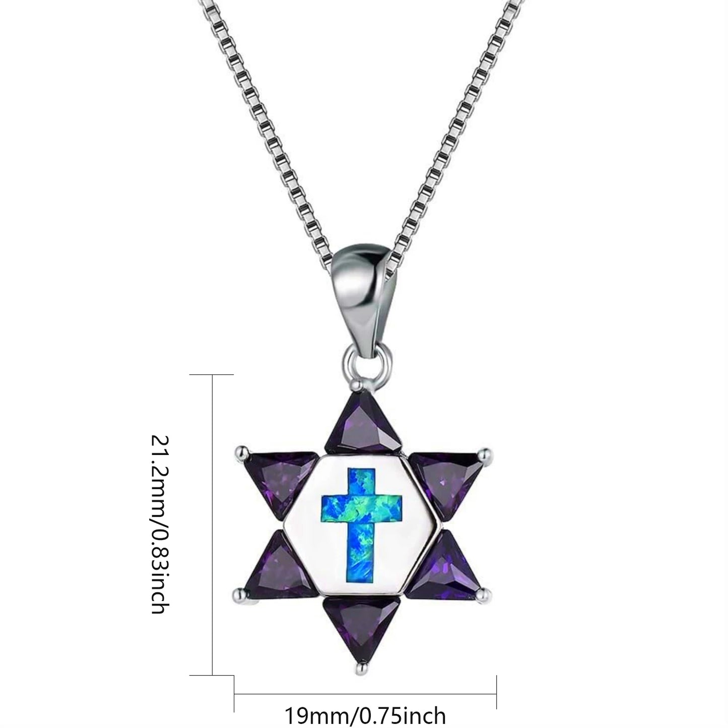 Hawaii Beach Zircon hexagonal Star Women's Lab Created Blue Silver Plated Copper Alloy Box Chain Necklace for Anniversary