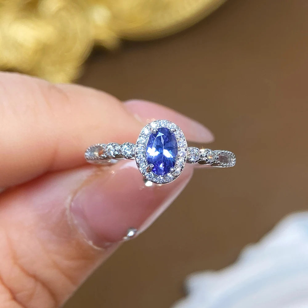 Gioiellieri Genuine Tanzanite Oval Cut Solitaire Ring Rhodium Plated Luxury Ladies Fashion Jewelry Daily Wear Wedding & Anniversary Gift