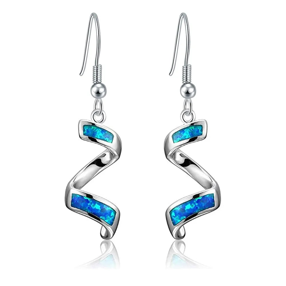 Dainty Blue Opal Vortex Earrings  Euro-Style Popular Spiral  Jewelry for Ladies