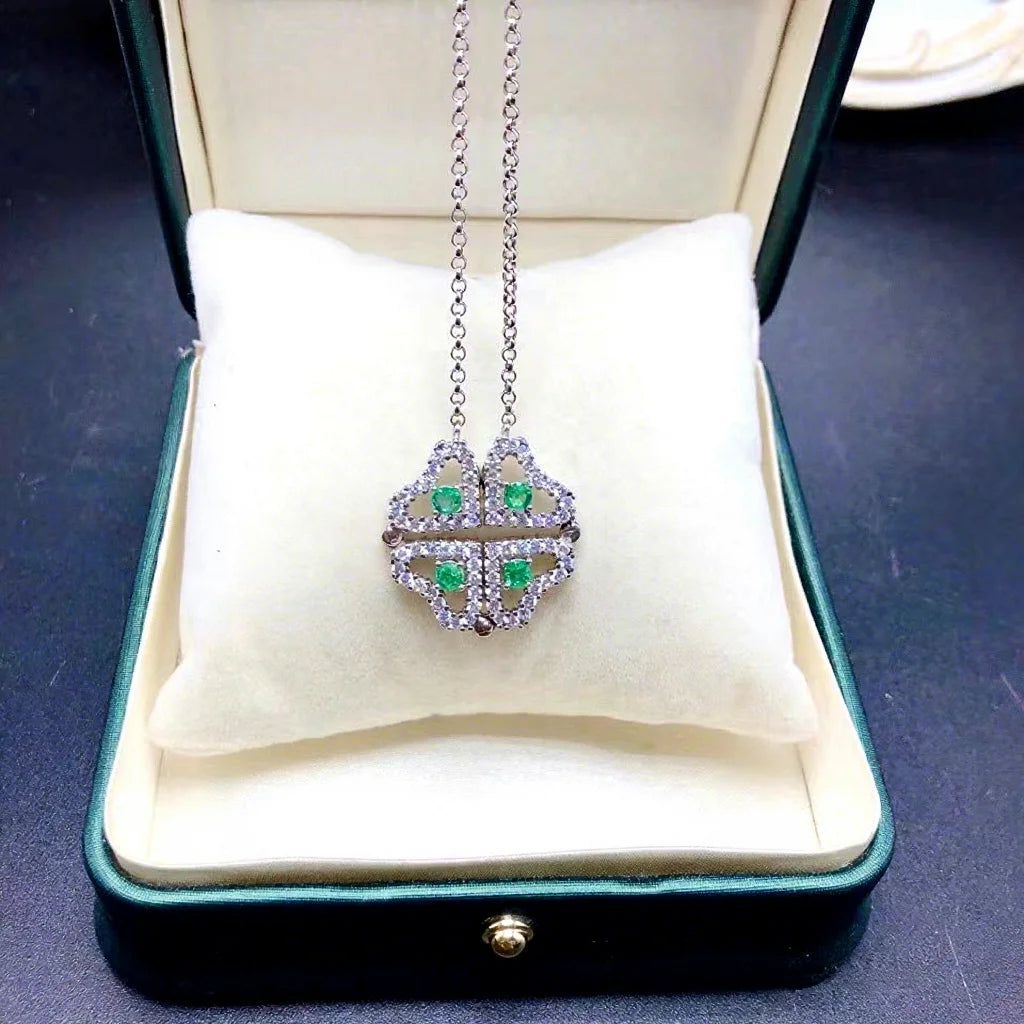 Gioiellieri New Women's Emerald Pendant Necklace Clavicle Chain 925 Sterling Silver Rhodium Plated Niche Style Unique Elegant Party Gift