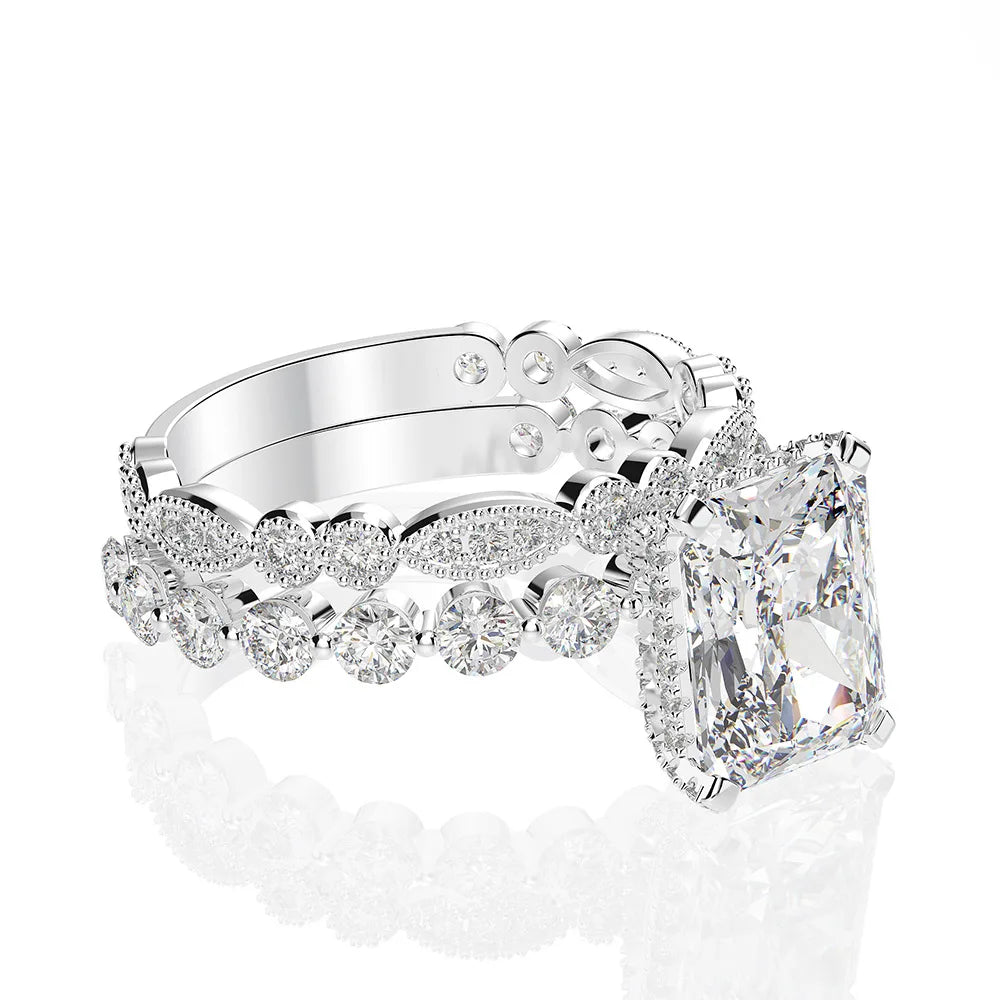 MuShan Jewelry New Fashionable Light Luxury Platinum Plated Silver High Carbon Diamond 4ct Rectangular 8*10 Women's Party