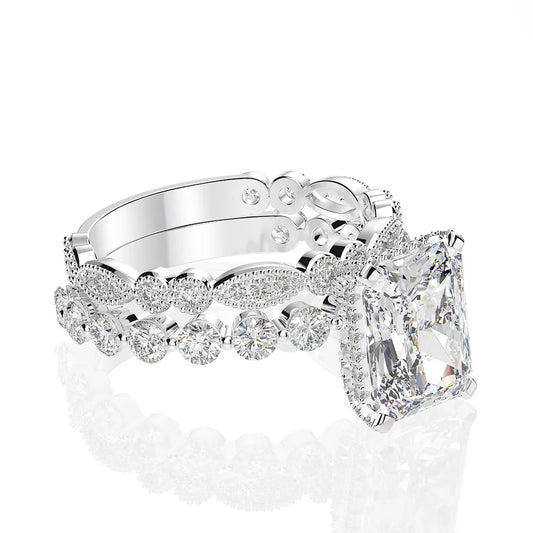 Silverelli | 925 Silver 4ct Rectangular High Carbon Diamond Ring | 8×10mm | White | Platinum Plated
