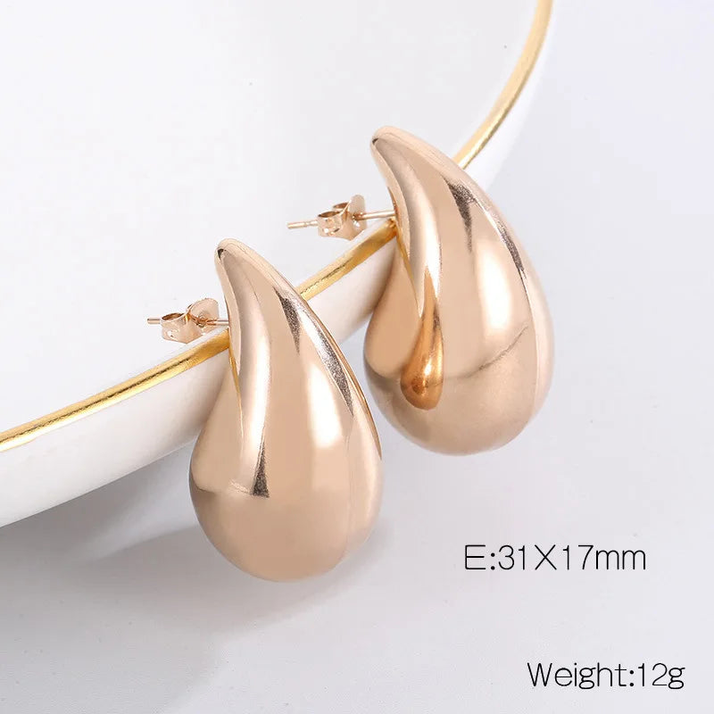 REBEL High-quality Fashion Chubby Water Drop Stainless Steel Hollow Earrings Necklace Charm Temperament Jewelry Set