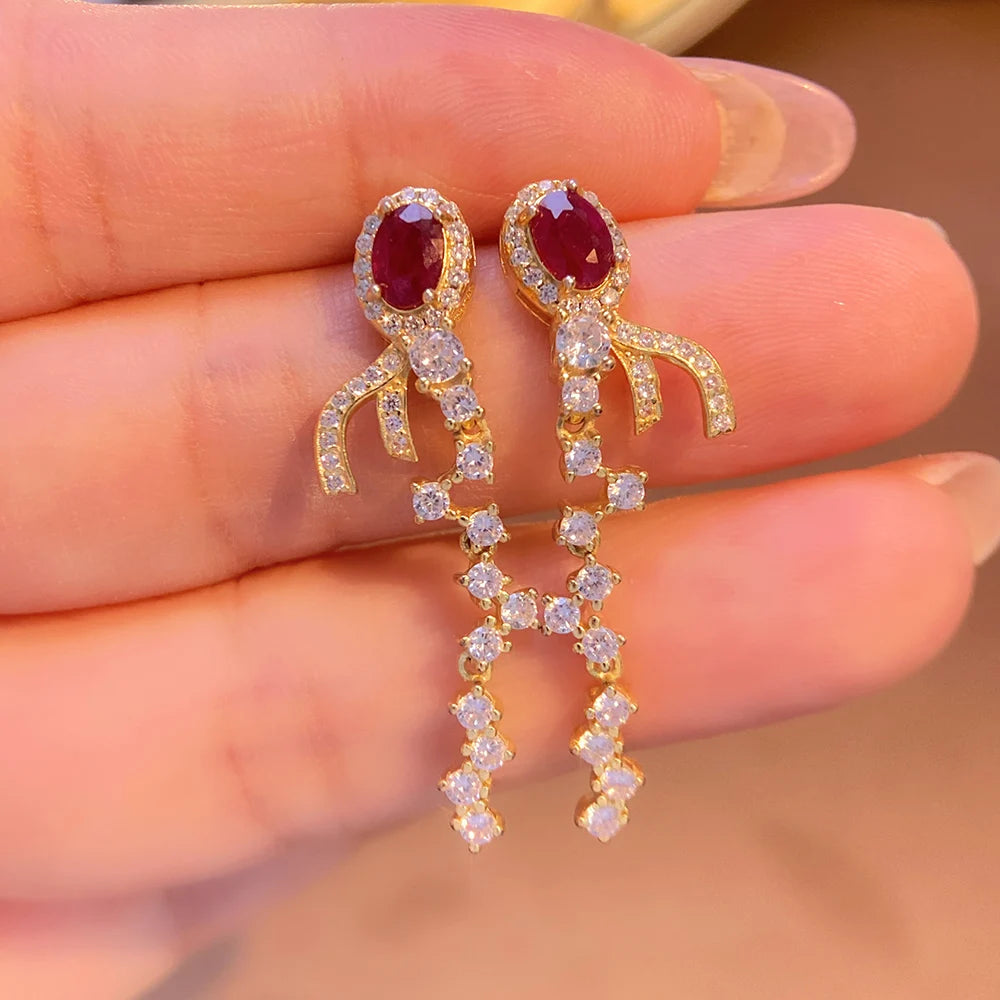 Gioiellieri Luxury Natural Red Ruby Earrings 925 Sterling Silver Wedding Party Gift Fine Jewelry