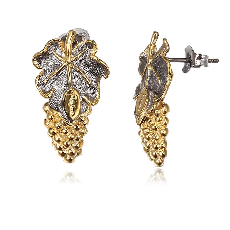 Anniversary Design Cute Grape 925 Silver Stud Earring with 18K Gold Plated for Women's Engagement Wedding Party Gift