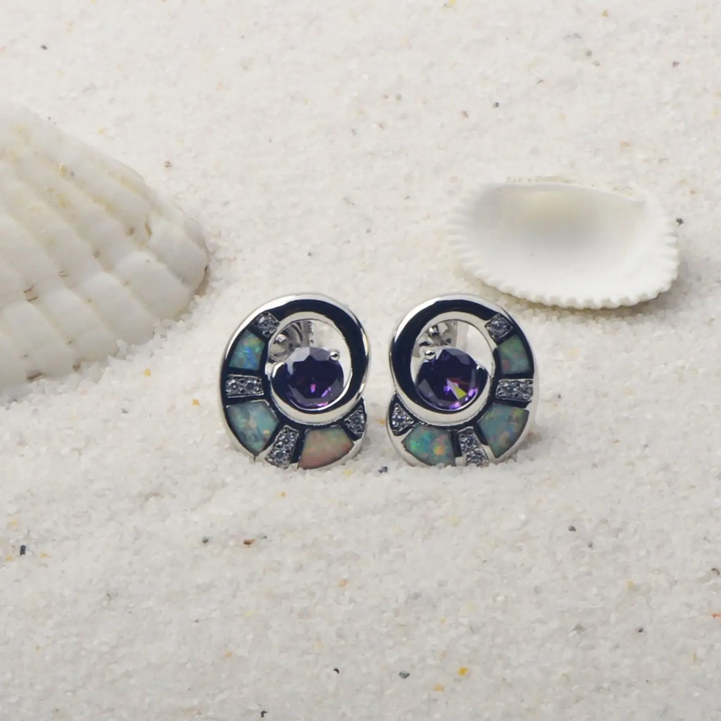 Exquisite Purple Opal Geometric Silver Plated Christian Pendant Earrings Cute Fairy Tale Style Women's Jewelry for Bulk Gift