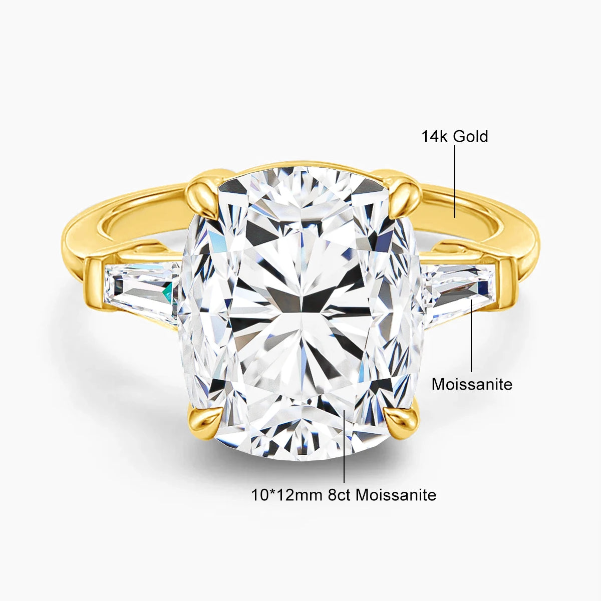 Gioiellieri Fine Jewelry Supplier Woman Engagement Wedding Gift Hollow 14K Gold Diamond 8ct Cushion 3 Stone Moissanite Rings