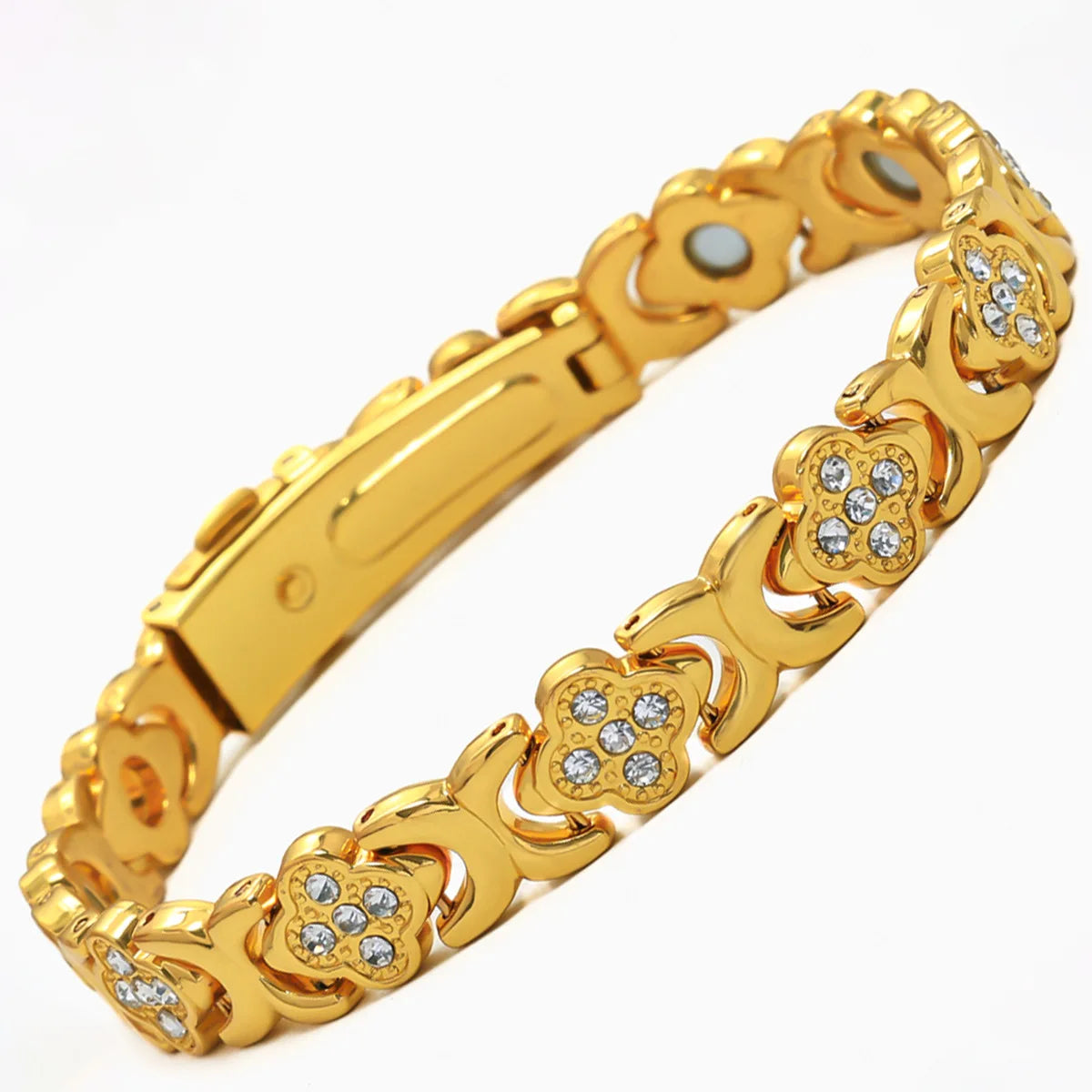 Euro-American Cross-border Hot-selling Magnetic Bracelet Stylish Luxury Lucky Clover Design Kevlar Natural Stone Single-Row