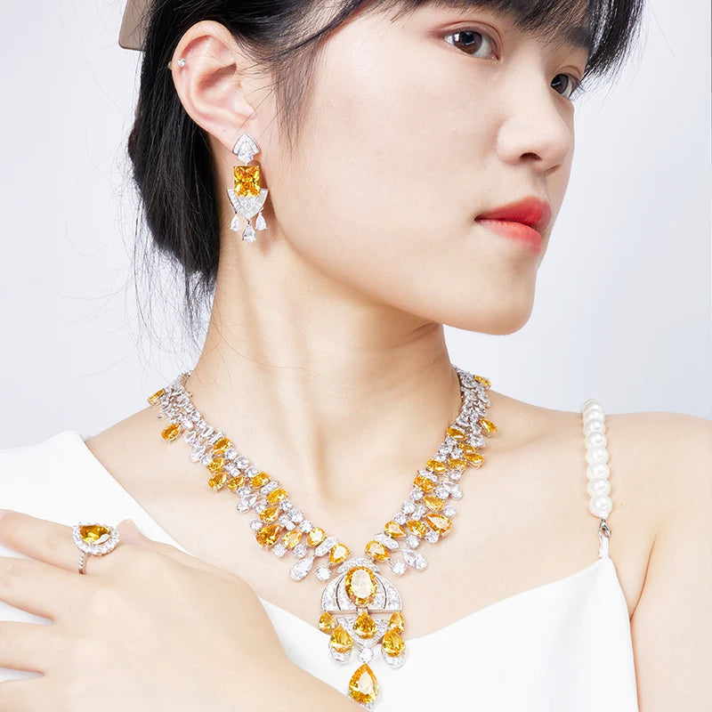 2023 High Class Jewelry Set Brass Rhodium Plated Yellow Ladies Evening Dress Banquet Evening Dress Necklace