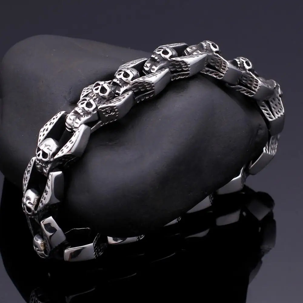 KALEN Punk Stainless Steel Multiple Skull Heads Charm Bracelets