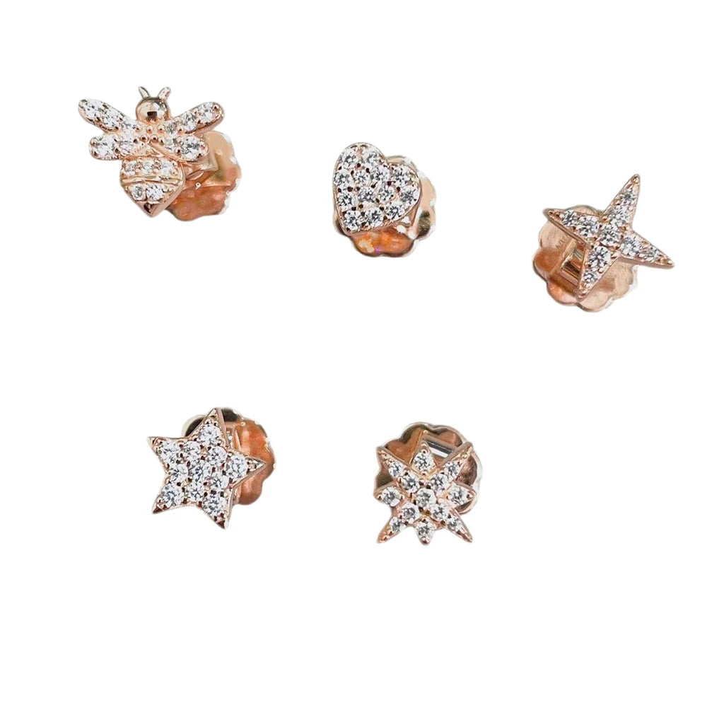 MUSHAN Jewelry Factory Same High Carbon Diamond 925 Silver Rose Gold Plated Fashionable and Versatile Set of Ear Studs
