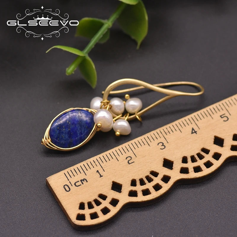 Natural Lapis Lazuli Pearl Temperament Drop Earrings for Women Girls Party Gift Original Design Luxury  Earrings Bulk