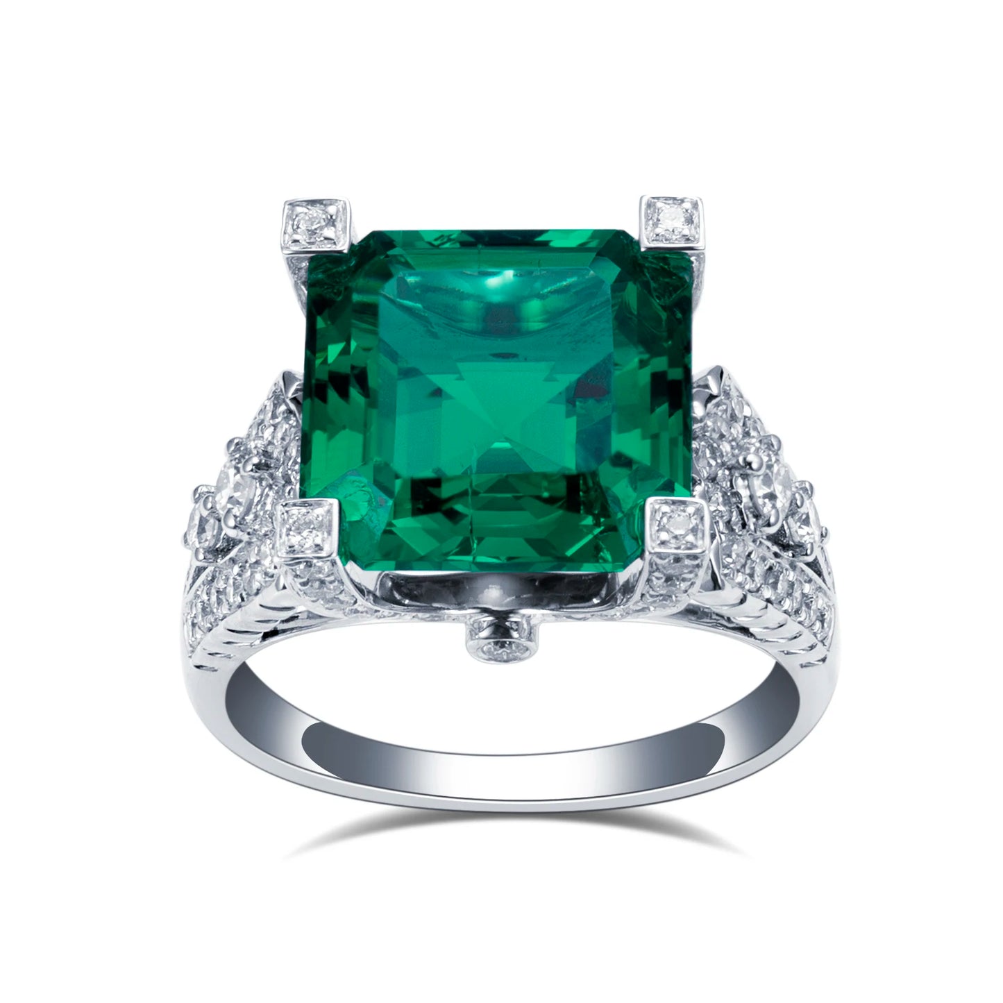 MSR-1274 Customized Jewelry 18K White Gold Colombia Emerald Asscher Cut Lab Grown Emerald Lab Grown Diamond Ring