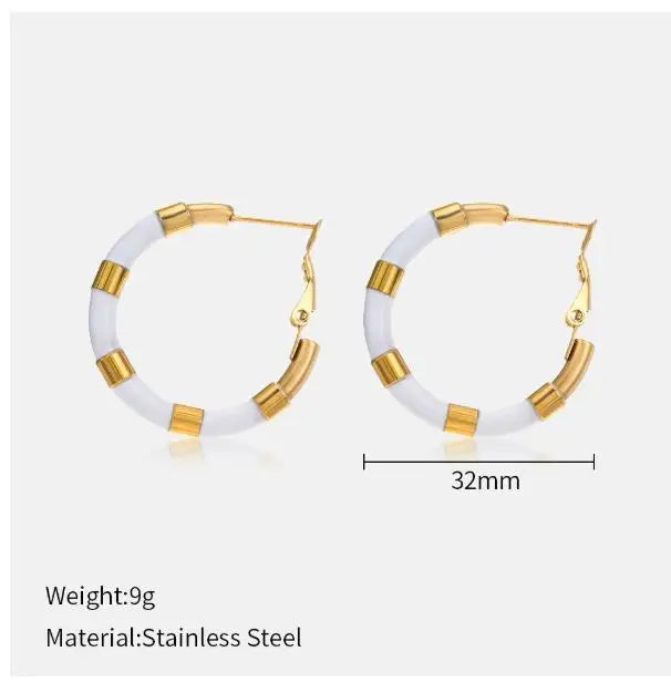 REDheart Colorful Oil-Dripping Stainless Steel Hoop Earrings Unique Simple Geometric Round Design 18K Gold-Plated for Ladies