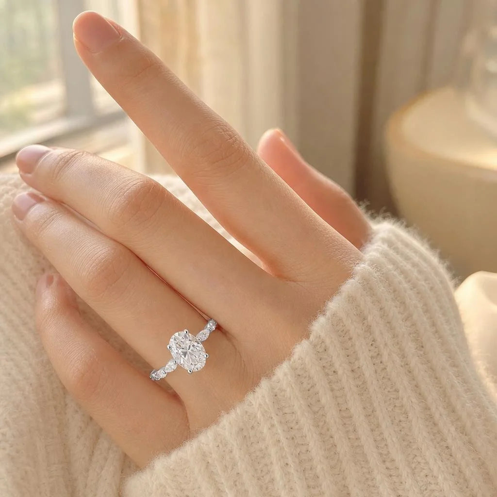 Gioiellieri Refined Oval Cut 2CT D Color VVS2 Lab Grown Diamond Ring 9K 10K 14K 18K Solid Gold PT950 Marquise Side Stones Women Ring