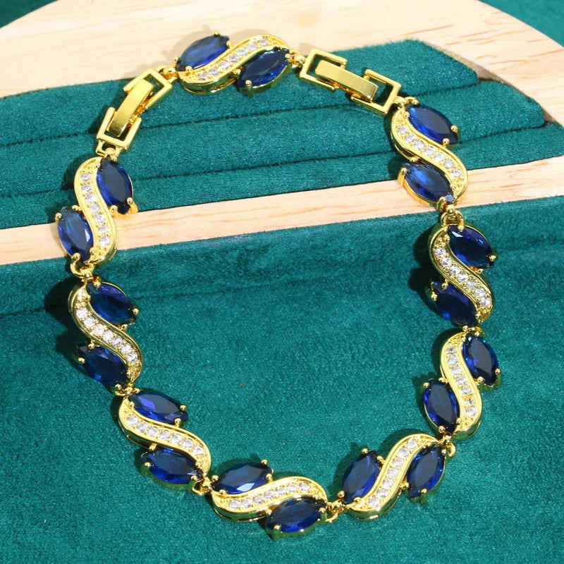 XOTICA Blue Zircon Jewelry Set for Women Gold Color Earrings Necklace Pendant Ring for Party Wedding Great Birthday Gifts for Friends